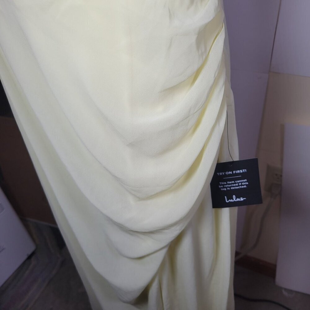 Lulus Glamorous Disposition Light Yellow Ruched Maxi Dress Size XL - Picture 3 of 7